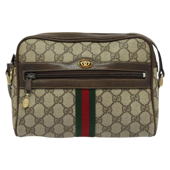 GUCCI GG Supreme Web Sherry Line Shoulder Bag PVC Beige Gold Auth 137441