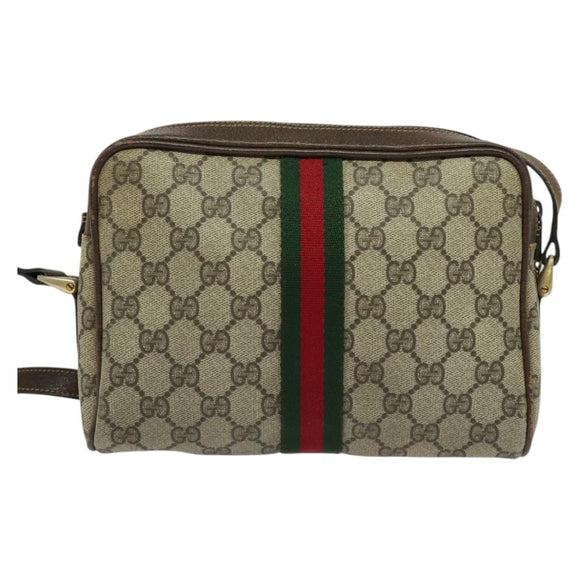 GUCCI GG Supreme Web Sherry Line Shoulder Bag PVC Beige Gold Auth 137441