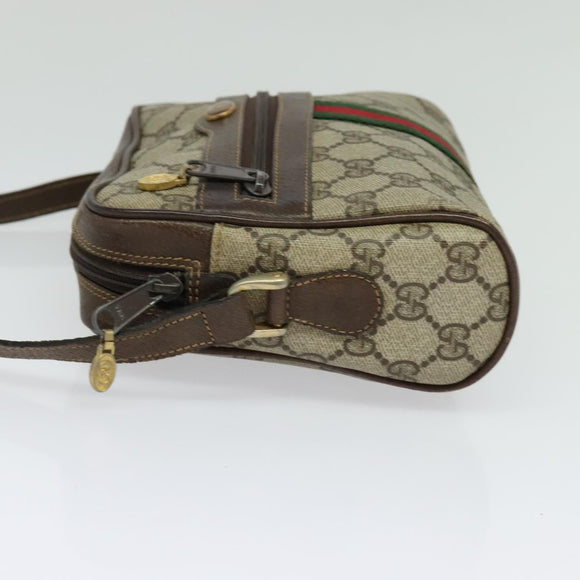 GUCCI GG Supreme Web Sherry Line Shoulder Bag PVC Beige Gold Auth 137441