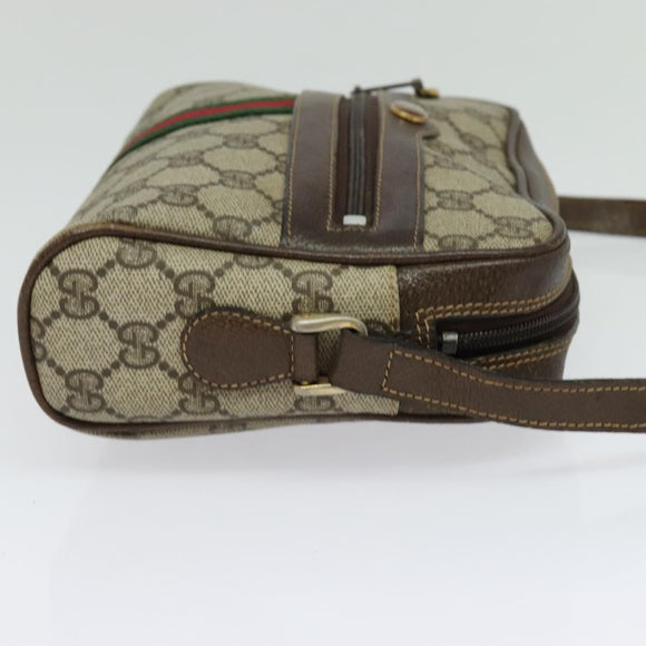 GUCCI GG Supreme Web Sherry Line Shoulder Bag PVC Beige Gold Auth 137441