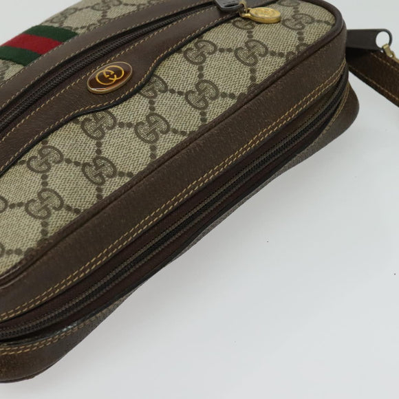 GUCCI GG Supreme Web Sherry Line Shoulder Bag PVC Beige Gold Auth 137441
