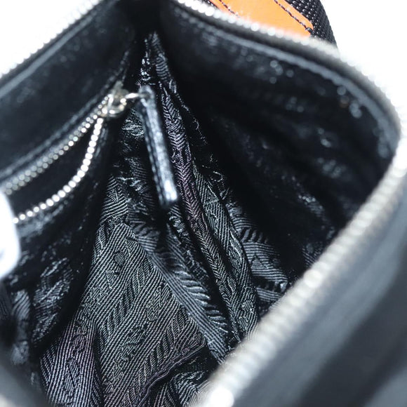 PRADA Shoulder Bag Nylon Leather Black Silver Auth 137443