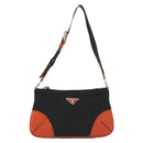 PRADA Shoulder Bag Nylon Leather Black Silver Auth 137443-13
