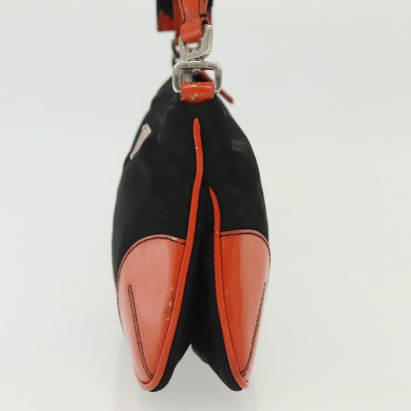 PRADA Shoulder Bag Nylon Leather Black Silver Auth 137443