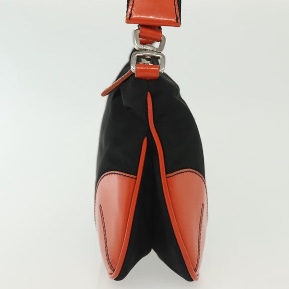 PRADA Shoulder Bag Nylon Leather Black Silver Auth 137443