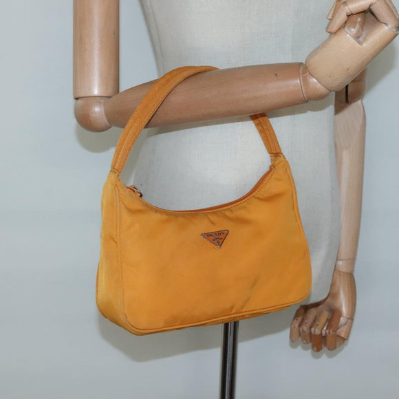 PRADA Hand Bag Nylon Orange Silver Auth 137445
