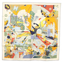 HERMES Carre 90 Scarf ""CA DECOIFFE!"" Silk Beige Auth 137450M-1