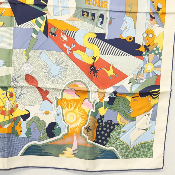 HERMES Carre 90 Scarf ""CA DECOIFFE!"" Silk Beige Auth 137450M