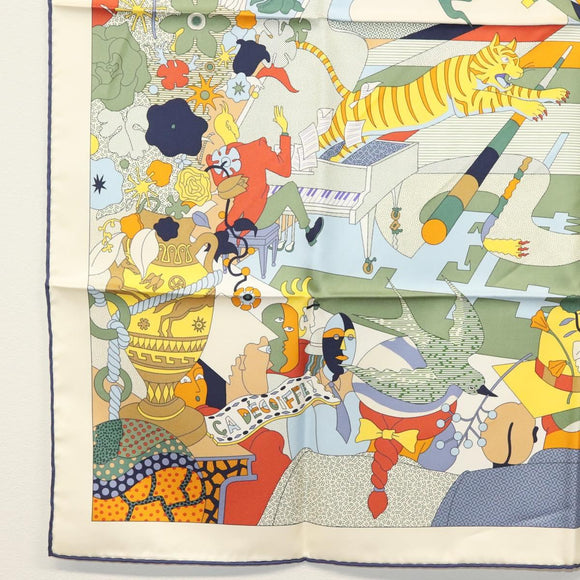 HERMES Carre 90 Scarf ""CA DECOIFFE!"" Silk Beige Auth 137450M