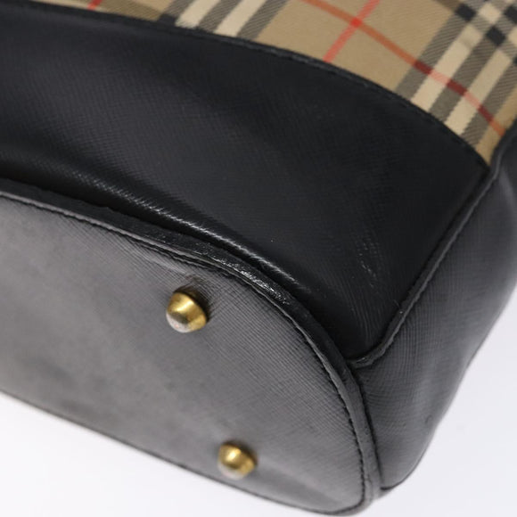 BURBERRY Nova Check Shoulder Bag Canvas Leather Beige Gold Auth 137456