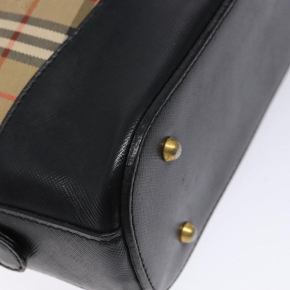 BURBERRY Nova Check Shoulder Bag Canvas Leather Beige Gold Auth 137456