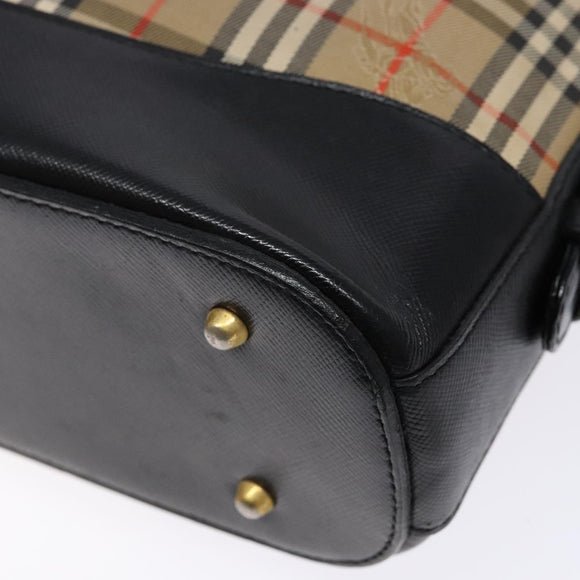 BURBERRY Nova Check Shoulder Bag Canvas Leather Beige Gold Auth 137456