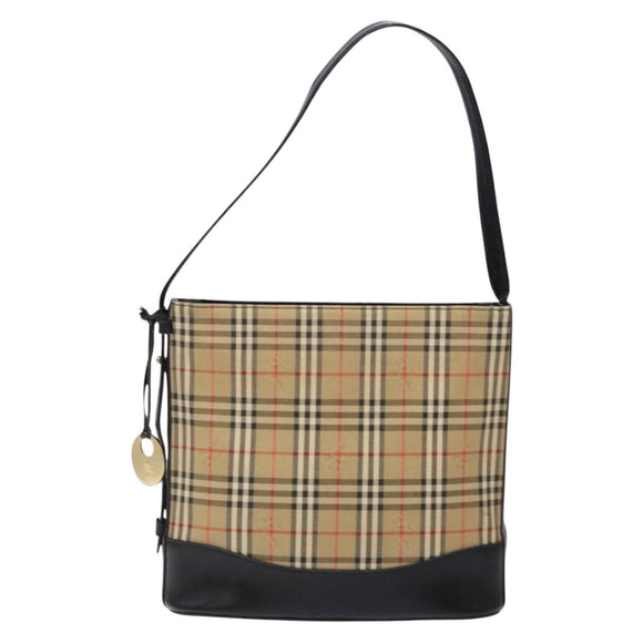 BURBERRY Nova Check Shoulder Bag Canvas Leather Beige Gold Auth 137456