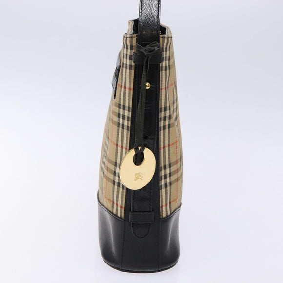 BURBERRY Nova Check Shoulder Bag Canvas Leather Beige Gold Auth 137456