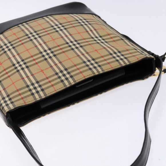 BURBERRY Nova Check Shoulder Bag Canvas Leather Beige Gold Auth 137456