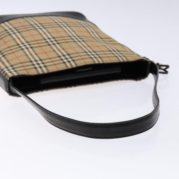 BURBERRY Nova Check Shoulder Bag Canvas Leather Beige Gold Auth 137456