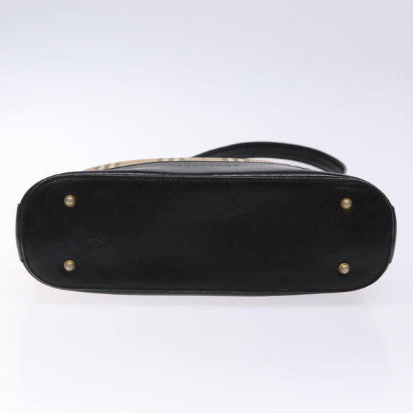 BURBERRY Nova Check Shoulder Bag Canvas Leather Beige Gold Auth 137456