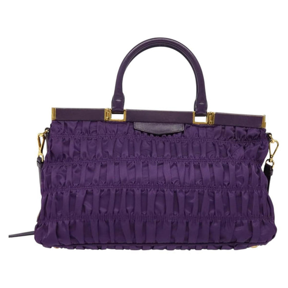 PRADA Hand Bag Nylon 2way Purple Gold Auth 137460