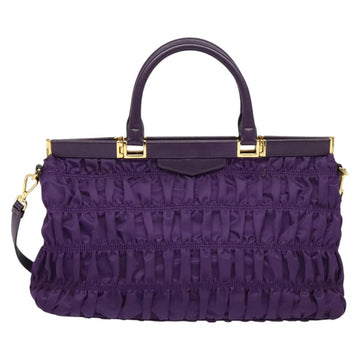 PRADA Hand Bag Nylon 2way Purple Gold Auth 137460 - 0