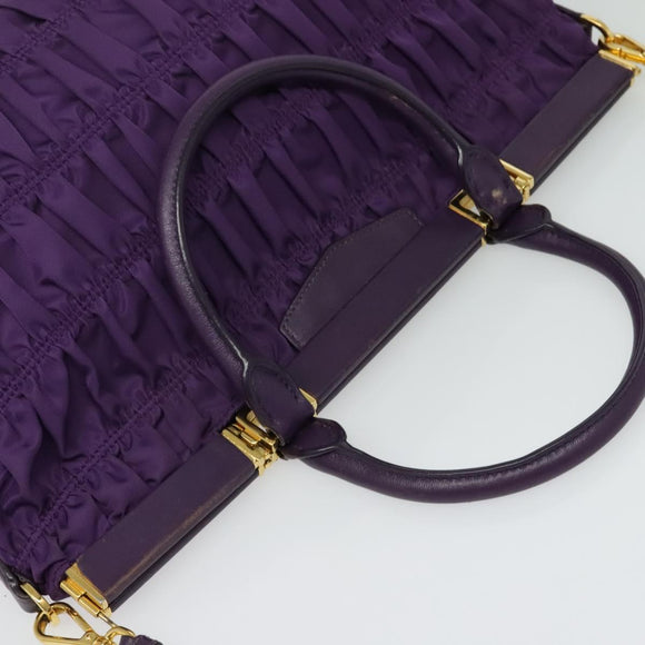 PRADA Hand Bag Nylon 2way Purple Gold Auth 137460