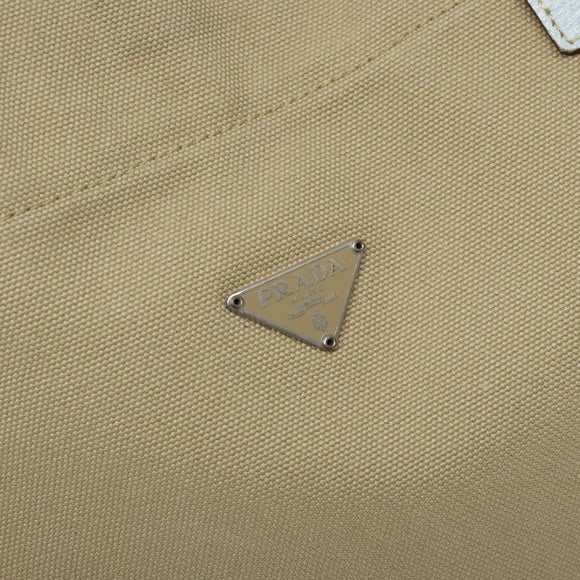 PRADA Tote Bag Canvas Beige Auth 137463