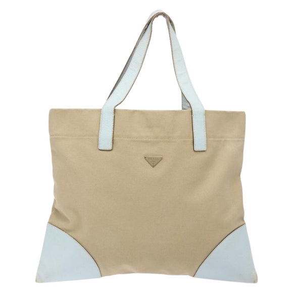 PRADA Tote Bag Canvas Beige Auth 137463