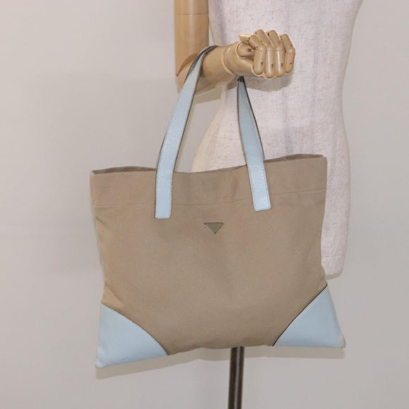 PRADA Tote Bag Canvas Beige Auth 137463