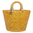 CHANEL punching Tote Bag Patent leather Yellow Silver CC Auth 137464-1