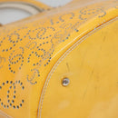 CHANEL punching Tote Bag Patent leather Yellow Silver CC Auth 137464-14