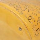 CHANEL punching Tote Bag Patent leather Yellow Silver CC Auth 137464-15