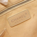 CHANEL punching Tote Bag Patent leather Yellow Silver CC Auth 137464-18