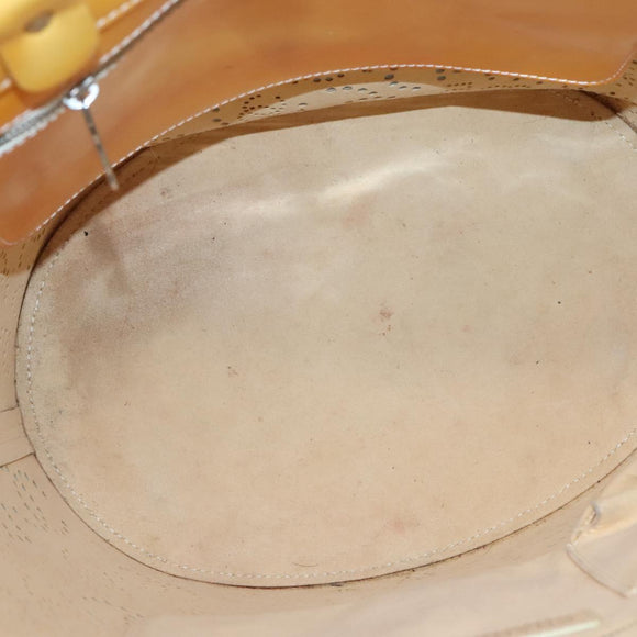 CHANEL punching Tote Bag Patent leather Yellow Silver CC Auth 137464