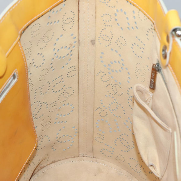 CHANEL punching Tote Bag Patent leather Yellow Silver CC Auth 137464