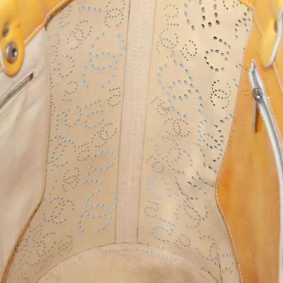 CHANEL punching Tote Bag Patent leather Yellow Silver CC Auth 137464