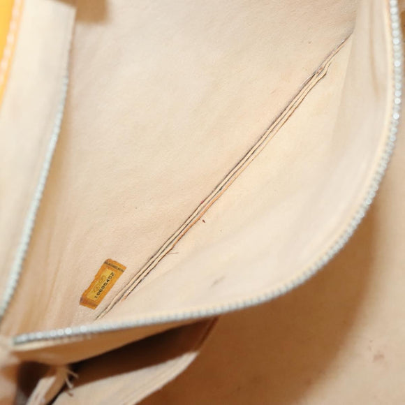 CHANEL punching Tote Bag Patent leather Yellow Silver CC Auth 137464