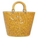 CHANEL punching Tote Bag Patent leather Yellow Silver CC Auth 137464-2
