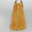 CHANEL punching Tote Bag Patent leather Yellow Silver CC Auth 137464-3