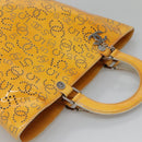 CHANEL punching Tote Bag Patent leather Yellow Silver CC Auth 137464-6