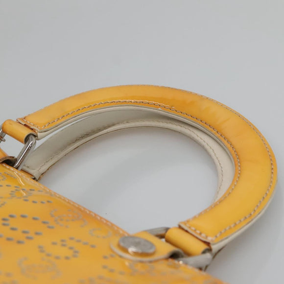 CHANEL punching Tote Bag Patent leather Yellow Silver CC Auth 137464