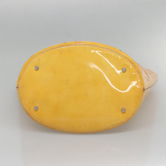 CHANEL punching Tote Bag Patent leather Yellow Silver CC Auth 137464