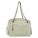 CHANEL Mademoiselle Double Chain Bag Leather Peppermint Silver CC Auth 137465-1