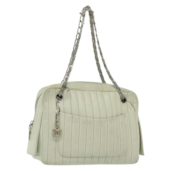 CHANEL Mademoiselle Double Chain Bag Leather Peppermint Silver CC Auth 137465