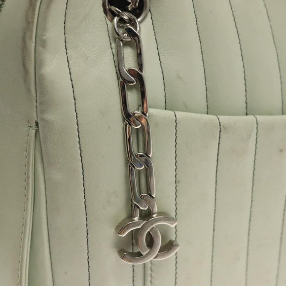 CHANEL Mademoiselle Double Chain Bag Leather Peppermint Silver CC Auth 137465