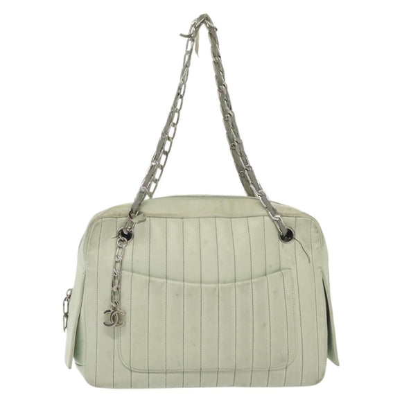 CHANEL Mademoiselle Double Chain Bag Leather Peppermint Silver CC Auth 137465