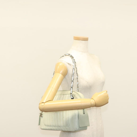 CHANEL Mademoiselle Double Chain Bag Leather Peppermint Silver CC Auth 137465