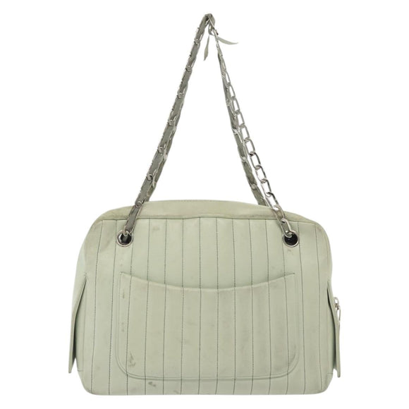 CHANEL Mademoiselle Double Chain Bag Leather Peppermint Silver CC Auth 137465