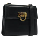 Salvatore Ferragamo Gancini Shoulder Bag Leather Suede Navy Gold Auth 137474-1