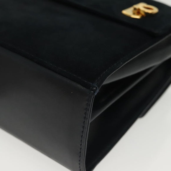 Salvatore Ferragamo Gancini Shoulder Bag Leather Suede Navy Gold Auth 137474