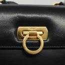 Salvatore Ferragamo Gancini Shoulder Bag Leather Suede Navy Gold Auth 137474-14