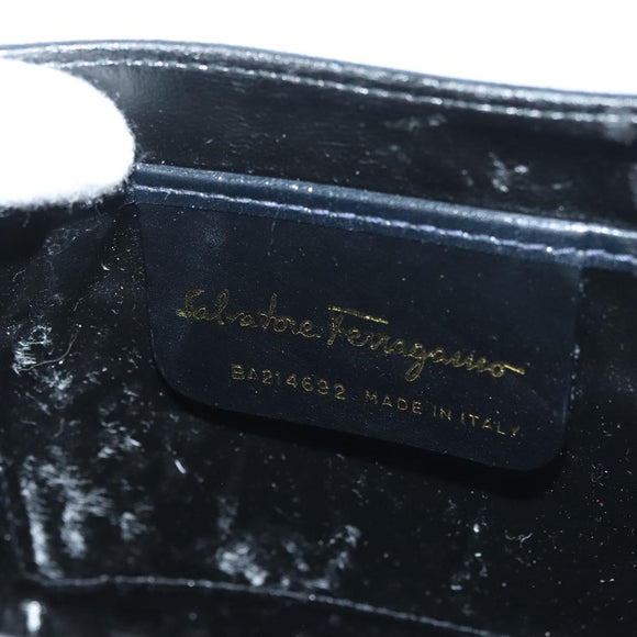 Salvatore Ferragamo Gancini Shoulder Bag Leather Suede Navy Gold Auth 137474